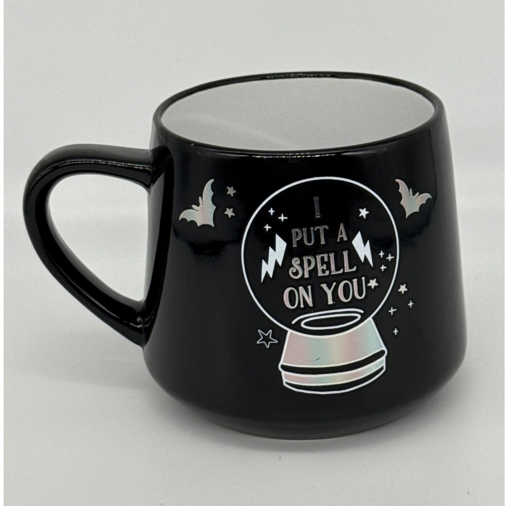 Black I Put A Spell On You Crystal Ball Mug Holographic Bats Halloween Witchy